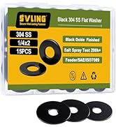 SVLING 15PCS 1/4" x2" Fender Washers, Black Oxide 304 Stainless Steel 18-8, 1/4" ID x 2" OD Hardw...
