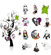 Arosche Halloween Christmas Nightmare Tree Decorations Wooden Hanging Tree Ornaments 24Pcs Happy ...