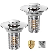 Sink Stopper Hair Catcher, Pop-up Sink Drain Strainer with Removable Stainless Steel Strainer Bas...