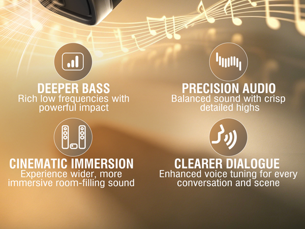 home theater soundbar with dynamic whale and wave visual effects for movies