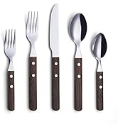 ANNOVA 20 Piece Silverware Set, Service for 4, Stainless Steel Retro/Rivet Walnut Wood Tableware ...