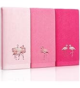 VISSTREE Flamingo Hand Towels Set of 3, 16x24 Inch Cotton Embroidered Pink Beach Bathroom Towels,...