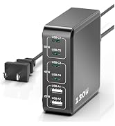 MSTJRY Charging Station for Multiple Devices : 130W 6 Port GaN Fast USB C Charger Station, Compac...