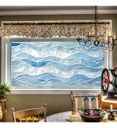 HOMETITUTE Blue Wave Mosaic Privacy Window Film 39.3x17.7 Inch PVC | Static Cling, Glass Decal | ...