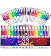 TANMIT Glitter Gel Pens, 33 Colors Neon Glitter Pens Set Gel Art Markers with 40% More Ink for Ad...