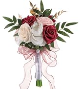 OSALADI Artificial Bridesmaid Bouquet Wedding Flowers Simulation Flowers Burgundy White 22x29cm R...