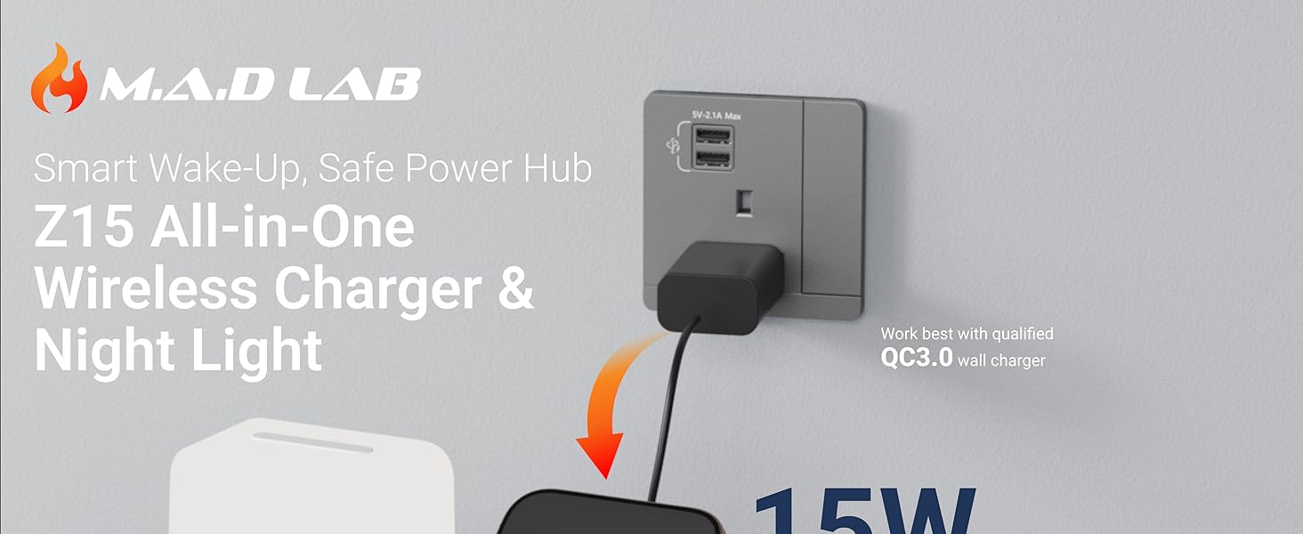Z15 all-in-one wireless charger with night light