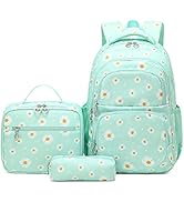 ZHANAO Daisy Prints Backpack Set with Lunch Kits Bookbag for Teenager Girls 3pcs Gradient SchoolB...