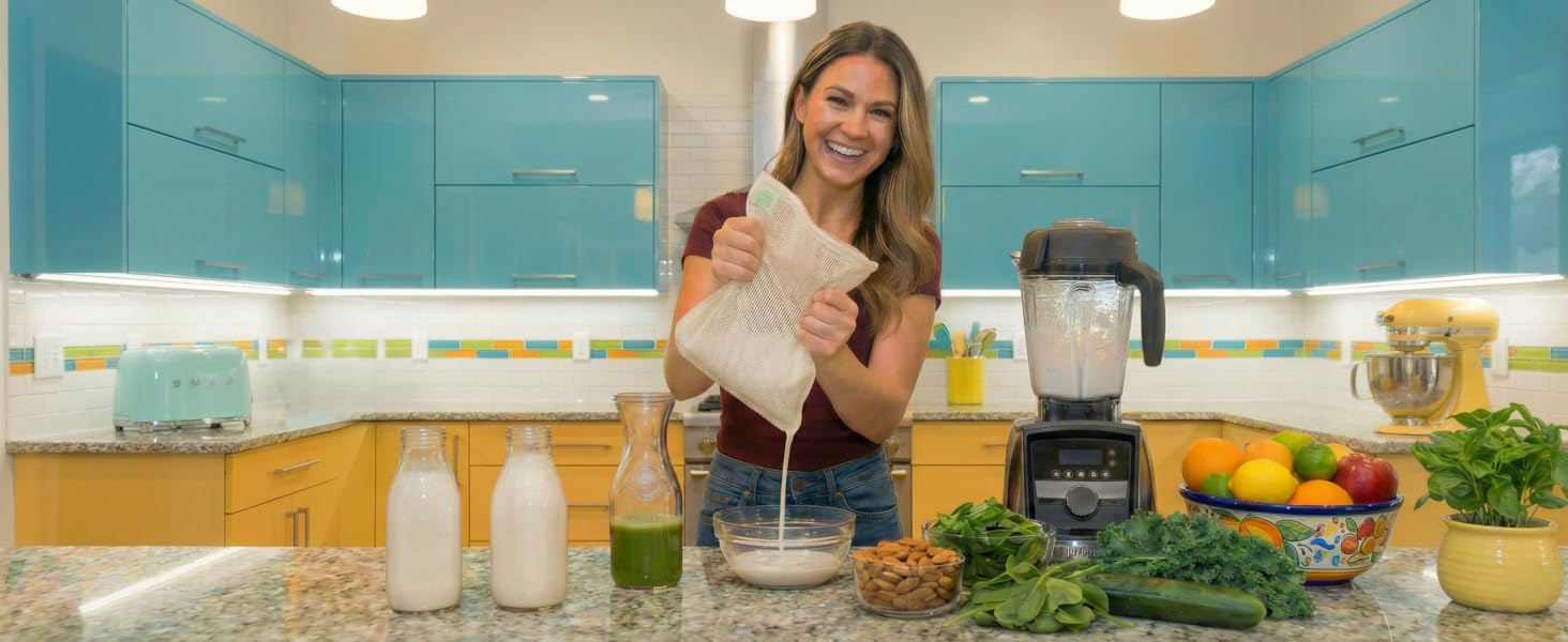 Nylon nut milk bag used for straining nut milks and veggie juices