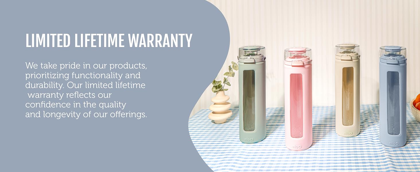 ello syndicate 20oz glass reusable water bottle with carry loop and silicone sleeve