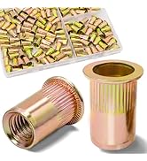 Vifmy 10-24 UNC Rivet Nut, 125Pcs Zinc Plated Finish Carbon Steel Flat Head Threaded Insert Nutse...