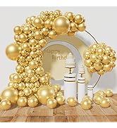 KAWKALSH 134pcs Metallic Gold Balloons Arch Garland, Different Sizes Latex Party Balloon Kit for ...