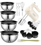 Lord Eagle 5-Speed Hand Mixer Electric With 4 Stainless Steel Mixing Bowls Set, 300W Lightweight ...