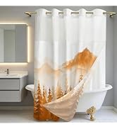 juwute Hookless Shower Curtain with Snap in Liner, Orange Nature Forest No Hook Shower Curtains f...