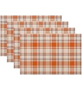 Fall Placemats Set of 4 Burnt Orange Grey Buffalo Plaid Decor Place Mats 12x18 Inch Autumn Checke...