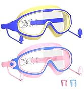 YLKJSWIM Swim Goggles for Kids 3-15 with Earplugs Large Frame Anti-Fog/UV Swimming Goggles for Bo...