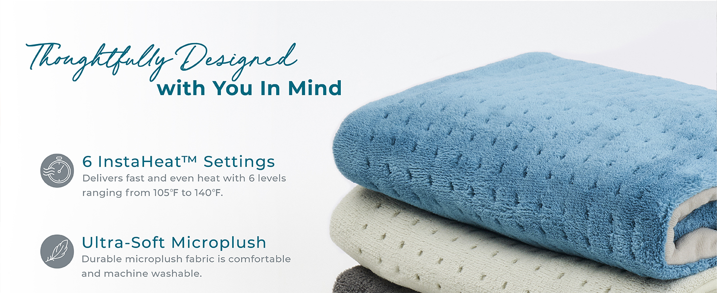 thoughtfully designed instaheat ultrasoft micromink fast heating auto shut off lcd machine washable