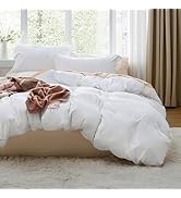 Bedsure White Duvet Cover Queen Size - 3 Pieces Prewashed Cotton-Like Polyester Extra Soft Beddin...