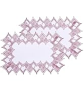 Raedan White Dark Red Linen Lace Placemats 14”x20” Set of 2 Coffee Table Topper Dresser Scarf Pla...