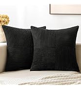 MIULEE Black Corduroy Pillow Covers Pack of 2 Boho Decorative Spliced Throw Pillow Covers Soft So...
