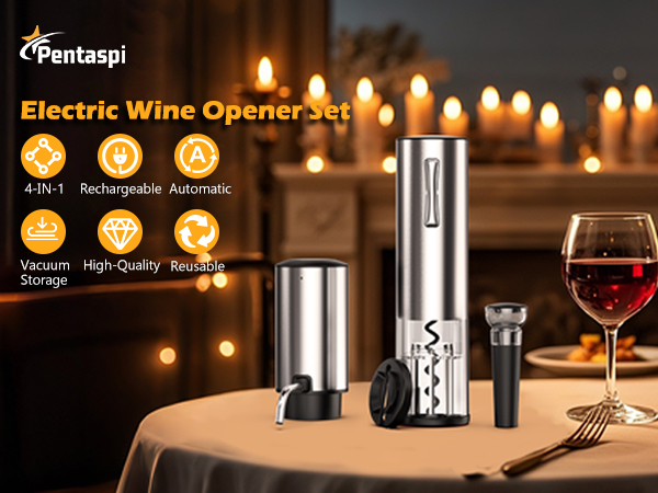 Electric Wine Opener Set, 4 in 1 Electric Wine Bottle Opener