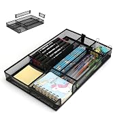 1 PC Desk Drawer Organizer, 4 to 6 Grid Office Drawer Divider with 2 Adjustable Compartments, Met...
