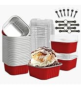 OBXMLFY Mini Cake Pans With Lids And Spoons 5 oz 50 Pack Individual Small Cake Aluminum Foil Pans...