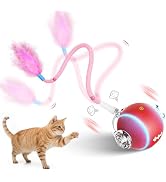 PANRIO Interactive Cat Toys for Indoor Cats,3 Modes Electric Moving Cat Ball with Feather Tail,80...