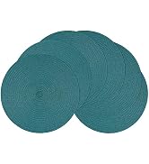SHACOS Round Placemats Set of 6 Washable 15 inch Round Table Mats Cotton Polyester Woven Braided ...