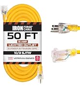 Iron Forge Cable Outdoor Extension Cord 50 Ft - 10 Gauge Heavy Duty Extension Cord, 15 AMP, 10/3 ...