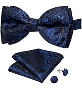 DiBanGu Black Gold Paisley Bow Tie for Men Adjustable Pretied Bow Tie Handkerchief Cufflinks