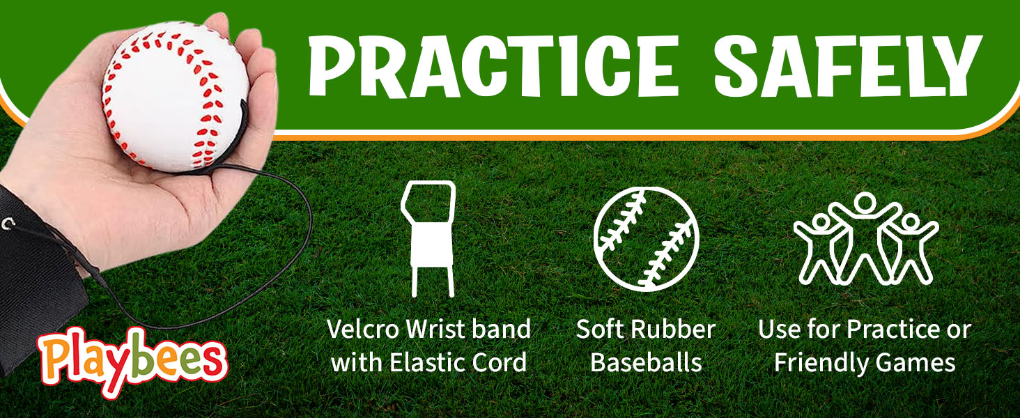 practice safely velcro wrist bank elastic cord soft rubber baseballs use friendly games