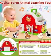 Montessori Toys for 1 2 3 Year Old Boys Girls, Musical Barn Farm Animal set for Toddler, Shape So...
