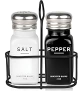 Farmhouse Salt and Pepper Shakers Set with Holder by Brighter Barns - Modern Kitchen Decor and Ac...
