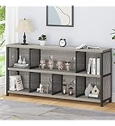LVB Industrial 4 5 6 7 8 Cube Bookcase, Rustic Wood Metal Horizontal Bookshelf, Modern Wide Cube ...