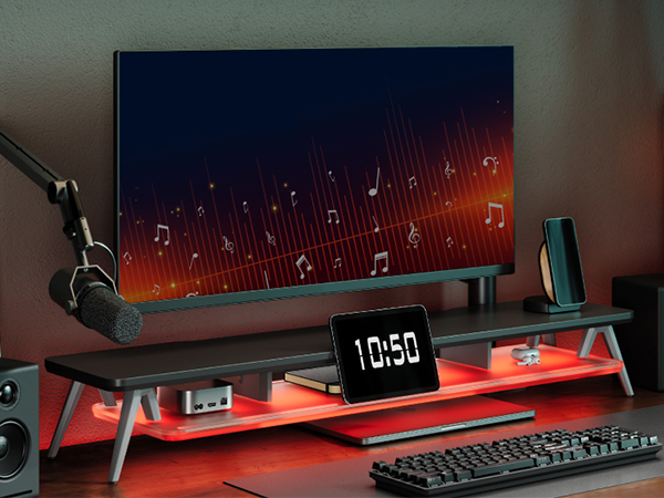 monitor stand with LED light in daynight