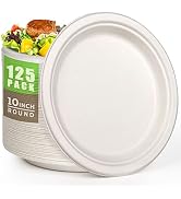 Gezond 100% Compostable Plates, Paper Plates 10 Inch 125 Pack Disposable Heavy-duty Plate Biodegr...
