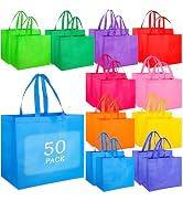 BLEWINDZ 50 Pcs Large Gift Bags with Handles Bulk - 16 x 6 x 12 Inch Reusable Grocery Shopping Ba...