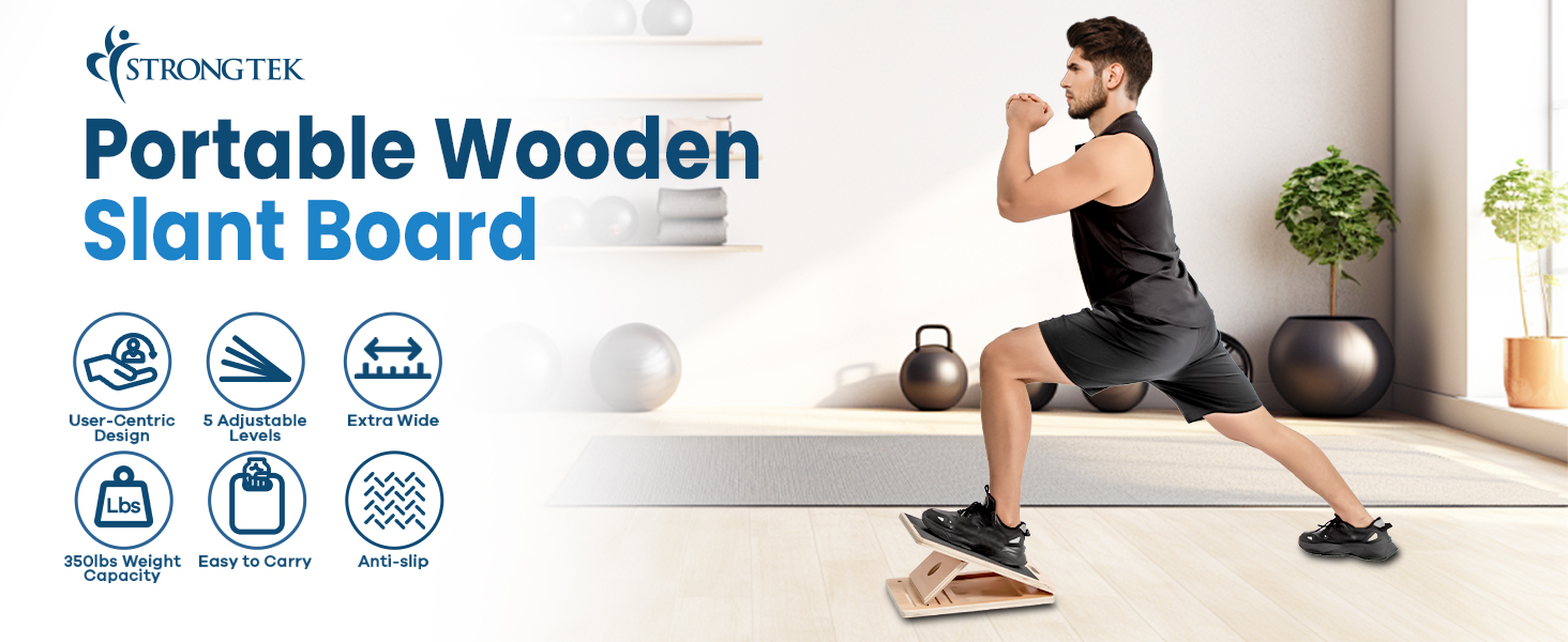 Portable Wooden Slant Board for Stretching with 5 adjustable angles