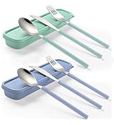 Portable Home Utensils Reusable Flatware Set with Case, Stainless Steel Metal Travel Cutlery Lunc...