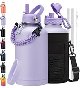 64 oz Water Bottle- Cold for 48Hrs Stainless Steel Insulated Water Bottle Gallon, BPA-Free Sports...