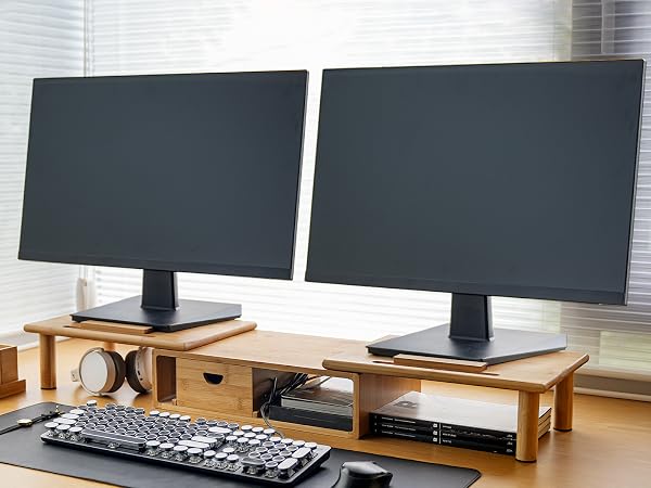 ROCDEER Adjustable Monitor Stand Riser in Bamboo