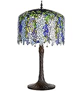 Bieye L10549 Wisteria Tiffany Style Stained Glass Table Lamp with 18-inch Wide Handmade Lampshade...