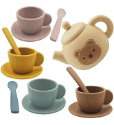 Toddler Silicone Tea Pot Set for Little Kids Girls 3-5, Meroqeel Princess Play Mini Tea Party Toy...