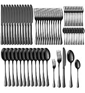 A · HOUSEWARE Black Silverware Set for 12 Stainless Steel Flatware 60 Piece Cutlery Spoon Fork Kn...