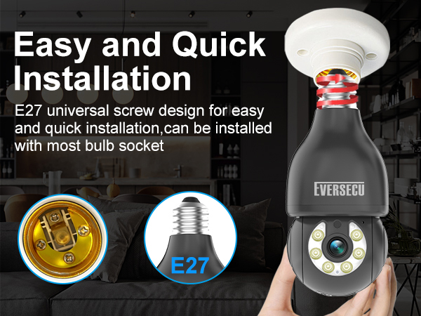 2K Light Bulb Wireless Security Camera 5Ghz WiFi Outdoor Indoor RTSP Stream Work with Alexa Onvif