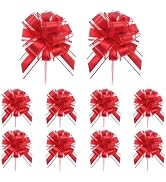 10pcs 6in Pull Bows for Gift Wrapping Pre-Made Satin & Organza Ribbon Bows, Valentine Christmas D...