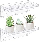 Sumerflos 2 Pack Clear Acrylic Window Plant Box - 12'' x 5.5'' - Strong Suction Cup Window Plante...