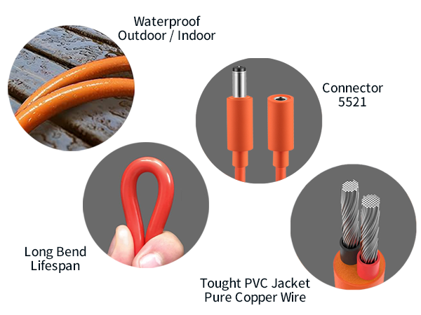 5.5 x 2.1MM female male Plug to Bare Wire Open End Repair Cord for LED Strip 12V Battery Game Camera