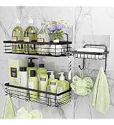 Orimade Adhesive Shower Caddy Soap Dish Holder Shelf with 5 Hooks Bathroom Organizer Basket Kitch...